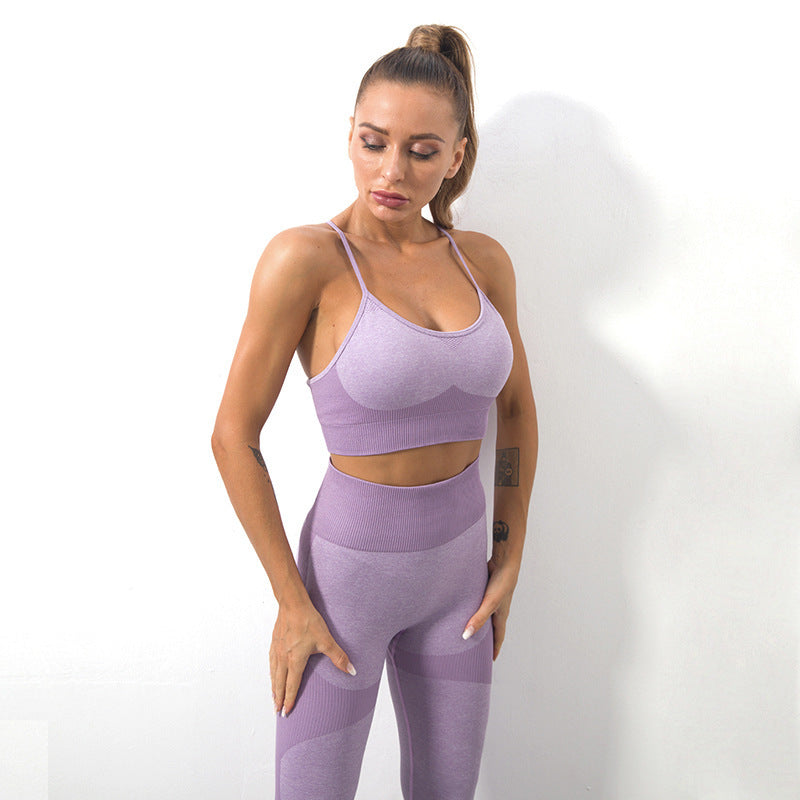 Women&#39;s Seamless Knitted Sling Sports Bra Yoga Suit