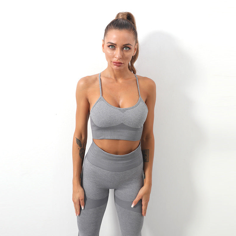 Women&#39;s Seamless Knitted Sling Sports Bra Yoga Suit