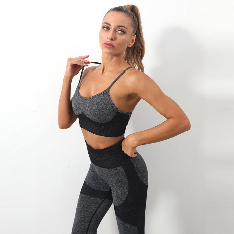 Women&#39;s Seamless Knitted Sling Sports Bra Yoga Suit